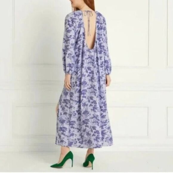Hill House The Simone Maxi Side Slit Long Sleeve Dress Lilac Floral Purple L - Picture 2 of 10